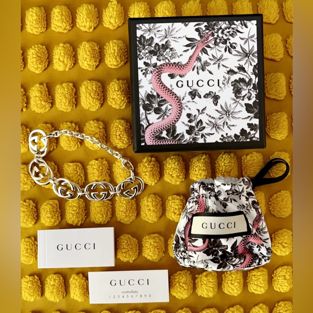 AUTHENTIC GUCCI “BRITT” G LOGO INTERLOCKING GG 925 STERLING SILVER BRACELET